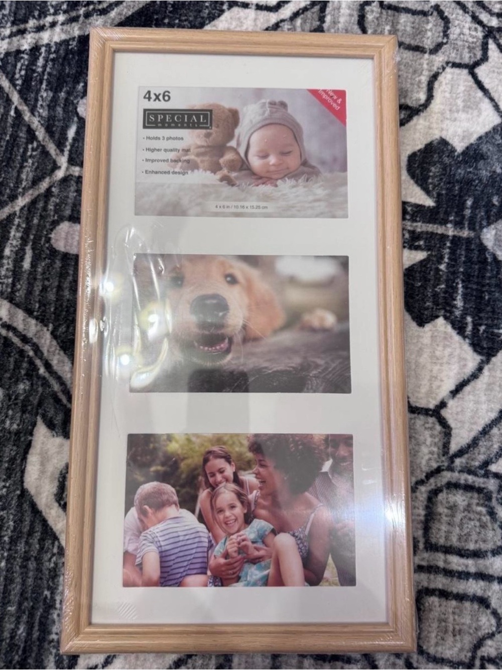 New with tag Wood Grain 3-Opening 4x6 Photo Frame - Natural
